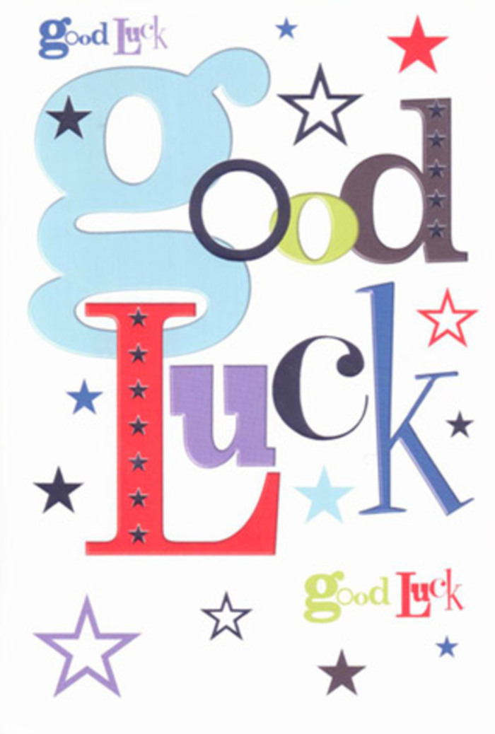 This luck-infused card dazzles with its energetic arrangement-each letter springing to life in shifting shades reminiscent of Creekmouth's vibrant riverfront in high summer. The typography dances across the crisp white background: broad, pale blue, slender green, pops of joyful red, and base notes of inky purple. Scattered stars, rendered in yellow-tinged lime, deep indigo, lavender, and soft sky, tumble playfully throughout the design, mirroring the shimmering reflections seen on local waters under evening sun. A sense of encouragement bubbles from the layout, like applause from friends gathered at the park as someone takes a courageous leap. The feeling of fine, smooth card stock in hand promises quality and care, every detail crafted by an artisan familiar with Creekmouth's supportive ethos. Intended for new journeys-be it a student's accomplishment or a loved one's exciting challenge-this card's design serves as a confident, uplifting reminder that luck is on the side of those bold enough to try.