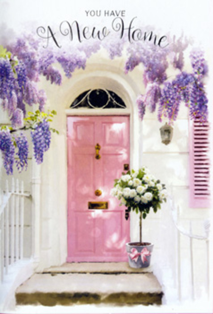 In this evocative doorway portrait, a new chapter in Creekmouth is framed by colour, texture, and the quiet poetry of flowers. At the centre stands a lovingly painted pink front door, its pastel blush hue soft and welcoming, edged with subtle shadows that give it a sense of depth and age, as though it has just been refreshed for new occupants. Overhead, wisteria tumbles in abundant garlands, each spray composed of tiny lavender and lilac blooms that hang in delicate, tapered clusters. These trailing blossoms form a loose, natural archway, creating the feeling of stepping through a floral curtain each time the door is opened. The walls flanking the entrance are whitewashed and slightly weathered, with a softly coloured shutter adding charm and balance to the composition, catching the Creekmouth light as it shifts gently through the day. On the doorstep sits a stylish tin-like bucket in muted grey, its simple lines contrasting beautifully with the organic forms of the flowers. From this bucket, a generous bouquet of creamy white and ivory roses rises in a dome of lush petals. Each rose is in full bloom, petals curling outwards in velvety spirals, accented with soft green foliage that adds freshness and dimension. Around the base of the bucket, a delicate pink ribbon is tied in a relaxed yet intentional bow, its colour echoing the door and subtly tying the scene together. The atmosphere feels hushed but hopeful, as though this arrangement has just been delivered to celebrate the keys changing hands for a Creekmouth riverside home. You can almost sense the mingled scent of wisteria and roses, a fragrant whisper of congratulations and the promise of warmth, laughter, and belonging behind that welcoming door.